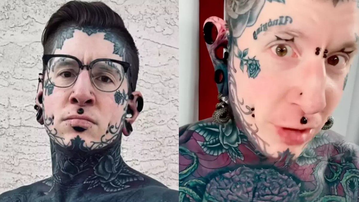 Homem gasta R$ 700 mil em tatuagens e piercings e revela brinco em parte inusitada