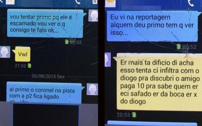 Algumas das mensagens entre PM e traficante da comunidade Rainha da Sucata, em Cabo Frio