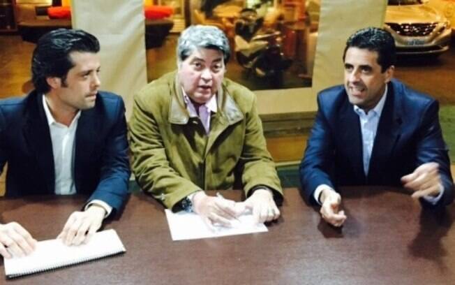Mussi, Datena e o deputado estadual Olim no encontro que oficializou pré-candidatura, em julho