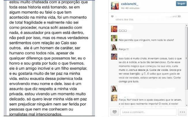 Carolina Bianchi publicou desabafo no Instagram