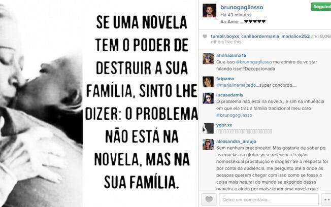 Bruno Gagliasso fala sobre Babilônia em post no seu perfil no Instagram