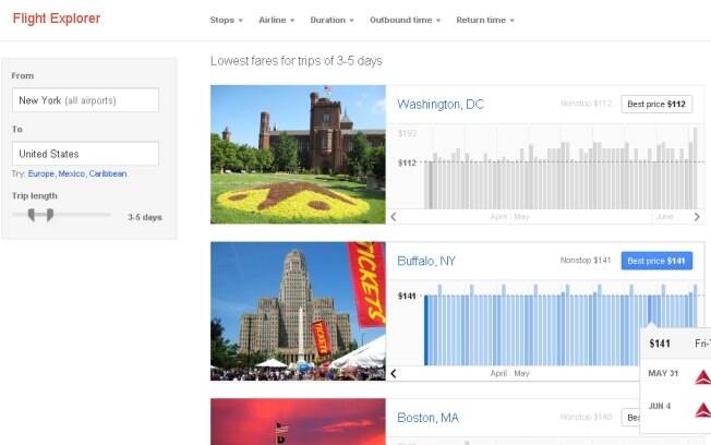 Flight Explorer, do Google, ajuda internautas a planejar viagens pelos EUA