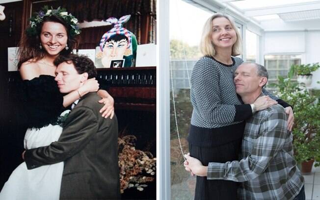 Casal em 1991 e fazendo a mesma pose em 2015. O amor pode ser o mesmo, mas o cabelos, como mudaram! 