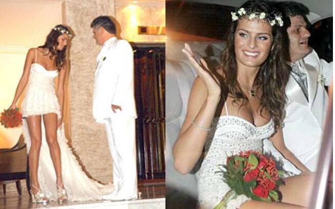 Isabelli Fontana se casou com um vestido da grife Versace bem sensual em 2005, com Henri Castelli, com direito a festa na praia. O casal se separou em 2007