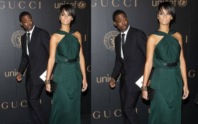 Rihanna nem percebe a cara engraçada de Chris Rock 