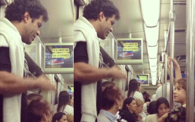 Raí anda de metrô em São Paulo com a filha Noah