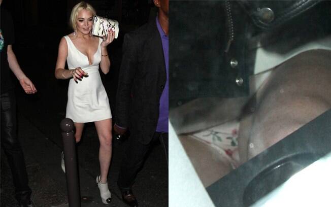 Lindsay Lohan tenta se esconder dos fotógrafos, mas se descuida e deixa calcinha à mostra