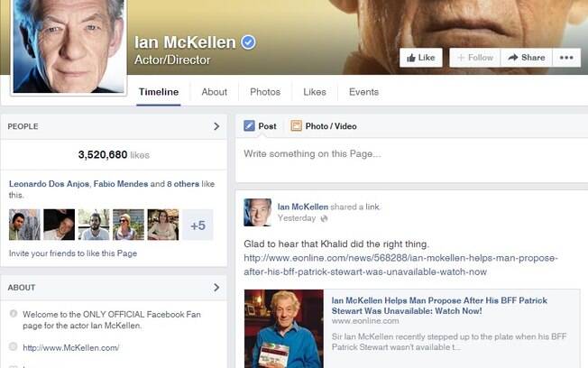 Em sua página no Facebook, Ian McKellen comemora a decisão do noivo