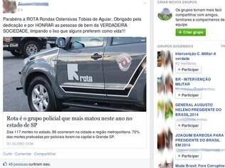 Imagem divulgada no grupo Intervenção Militar, do Facebook,