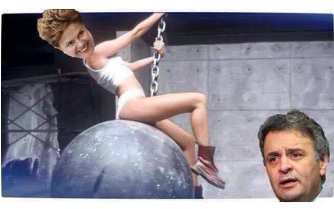 'I came in like a wrecking ball', diz Dilma para Aécio, em montagem de clipe da cantora Miley Cyrus. Foto: Reprodução