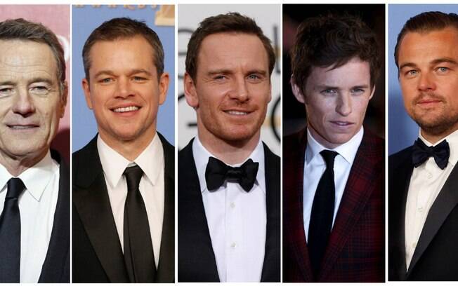 Da esquerda para a direita: Bryan Cranston, Matt Damon, Michael Fassbender, Eddie Redmayne e Leonardo DiCaprio
