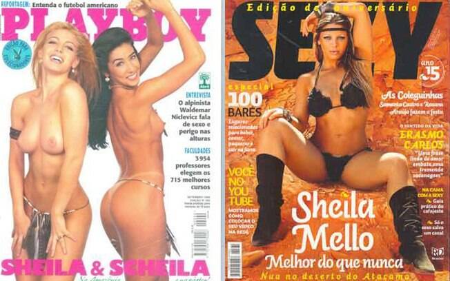 ... uma outra ao lado de Scheila Carvalho, e uma edição de aniversário da revista 'Sexy'