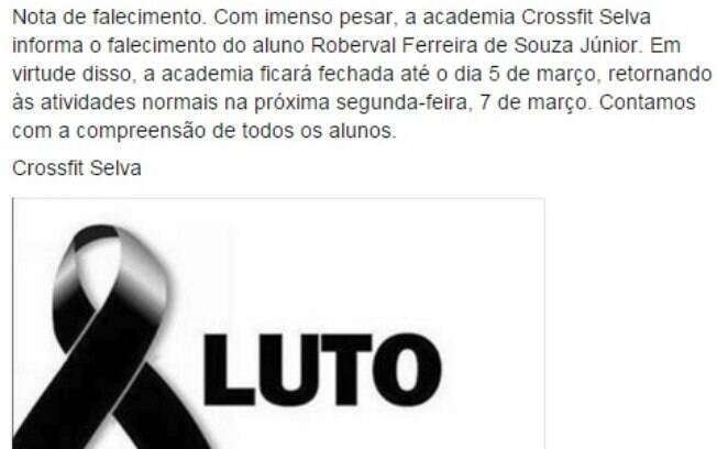 Rapaz era aluno da Academia Crossfit Selva, em Brasília; local ficará fechado até segunda-feira