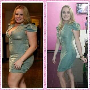 O antes e o depois de Paulinha com o mesmo vestido