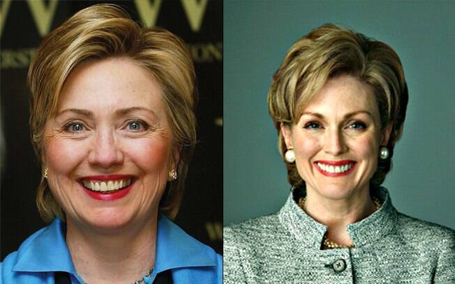 Julianne Moore ficou bem parecida com Hillary Clinton no especial da HBO 