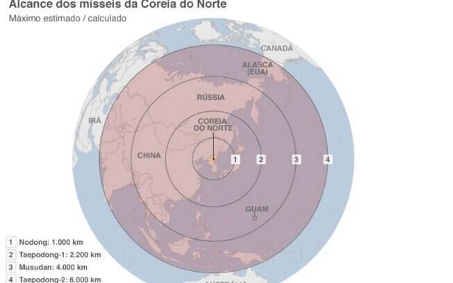 Infográfico mostra alcance dos mísseis do regime, segundo Conselho de Relações Exteriores