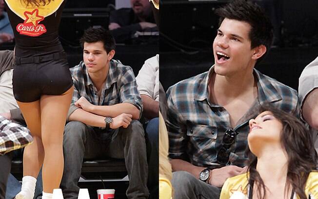 Taylor Lautner quase precisou de um babador durante uma partida de basquete