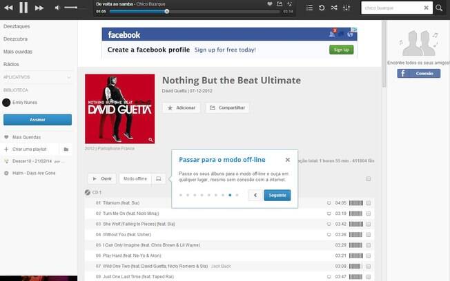 A página do artista do Deezer é mais completa e ainda traz conteúdos extras