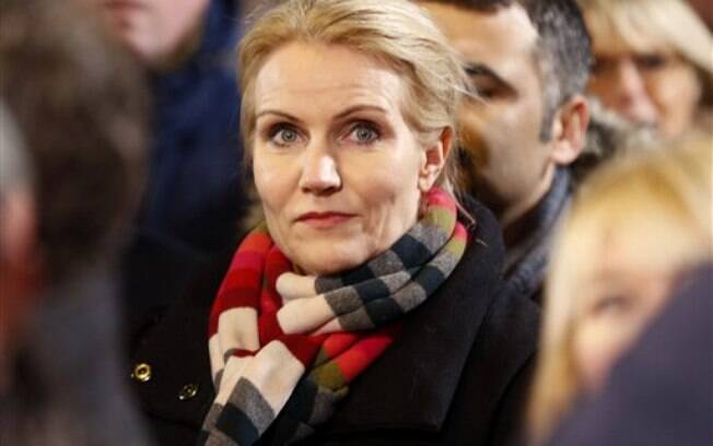 A primeira-ministra da Dinamarca, Helle Thorning-Schmidt, durante ato na capital. Foto: AP
