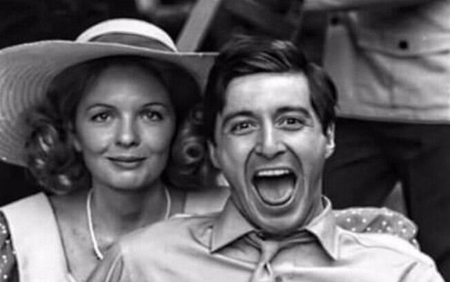 Diane Keaton e Al Pacino durante a rodagem do filme O Poderoso Chefão, 1972.