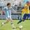 Messi arranca antes de marcar o primeiro gol da Argentina. Foto: AFP
