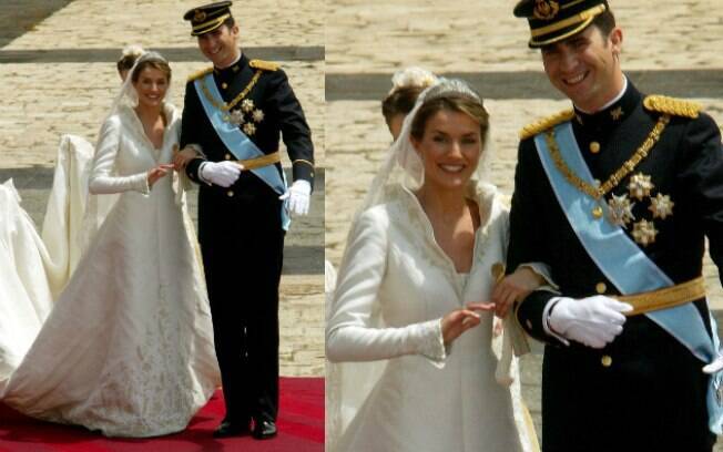 A rainha Letizia da Espanha escolheu Manuel Pertegaz para fazer seu vestido de noiva em 2004