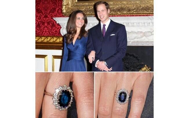 Um dos anéis mais luxuosos do mundo é de Kate Middleton, Avaliada em US$ 65 mil, tem uma pedra de safira de 18 quilates e é cravejada com 14 diamantes
