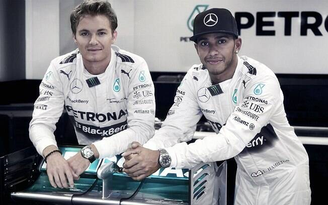 Nico Rosberg e Lewis Hamilton, pilotos da equipe Mercedes de F1