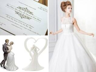 Vestido longo, convite clássico e noivinhos de porcelana: casamento tradicional