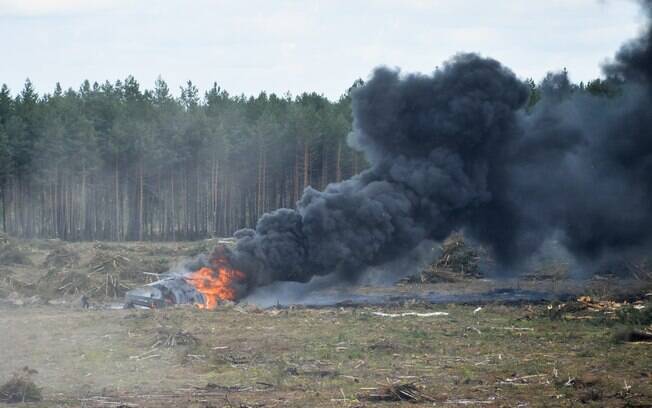 O show de crobacias é parte dos Jogos do Exército internacionais, competições envolvendo tropas da Rússia e vários outros países em campos de tiro em toda a Rússia. Foto: Anton Nasonov, RZN.info/Photo via AP