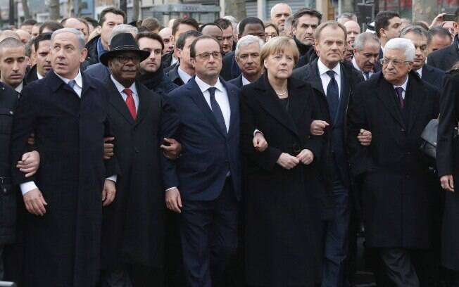 A partir da esq: Benjamin Netanyahu (Israel), Ibrahim Boubacar Keita (Mali), Francois Hollande (presidente da França) e Angela Merkel (Alemanha)