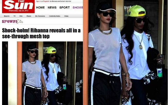 Rihanna foi fotografada na tarde dessa terça-feira (23) com os seios à mostra