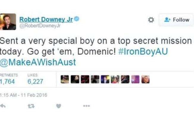 Postagem de Robert Downey Jr sobre o pequeno Domenic