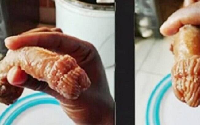 Mulher encontrou estranho pedaço de carne similiar ao formato de um pênis em um restaurante em Acra, na África 