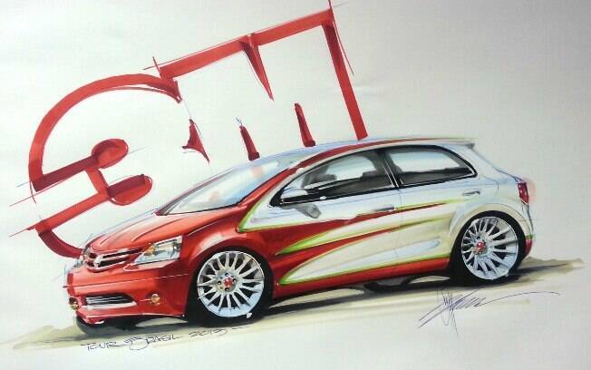 Esboço de um Toyota Prius que Chip Foose fez durante sua visita ao Brasil