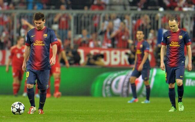 Messi e Iniesta lamentam segundo gol do Baryern de Munique sobre o Barcelona na partida de ida da semifinal da Liga dos Campeões