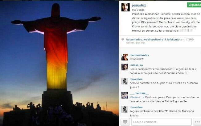 Jesus Luz e Marina Mantega publicam a mesma imagem no Instagram, no domingo (13)