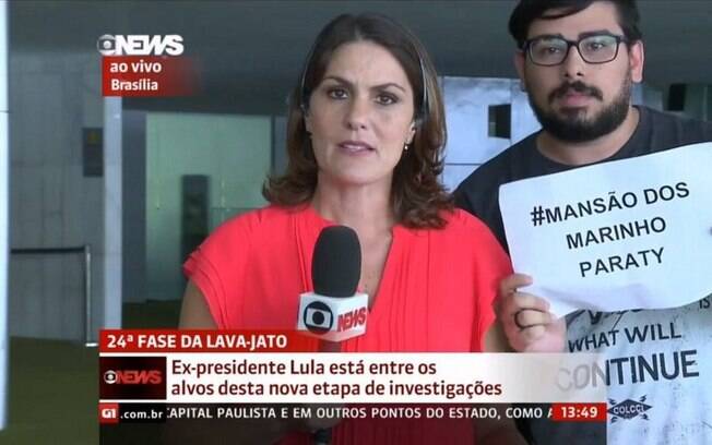 Um manifestante protestou contra a Globo ao vivo na GloboNews
