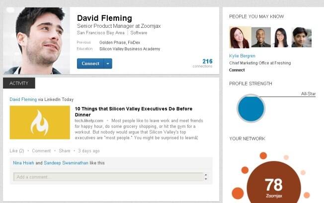 Novo perfil do LinkedIn mostra campo de atualização de status próximo ao topo da página para facilitar acesso