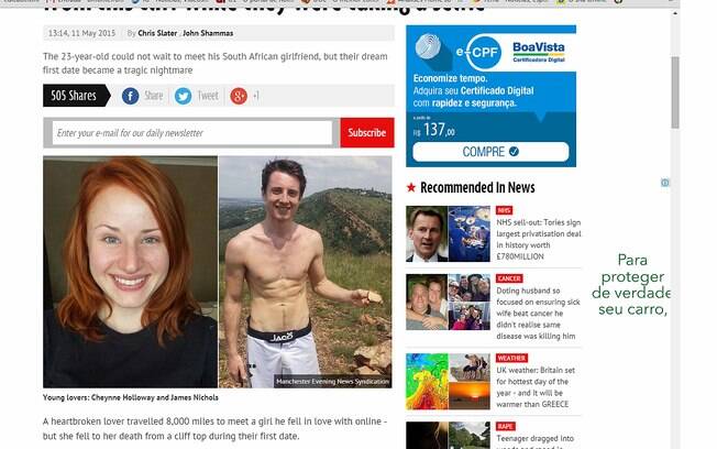 James Nichols e Cheynne Holloway se conheceram na internet