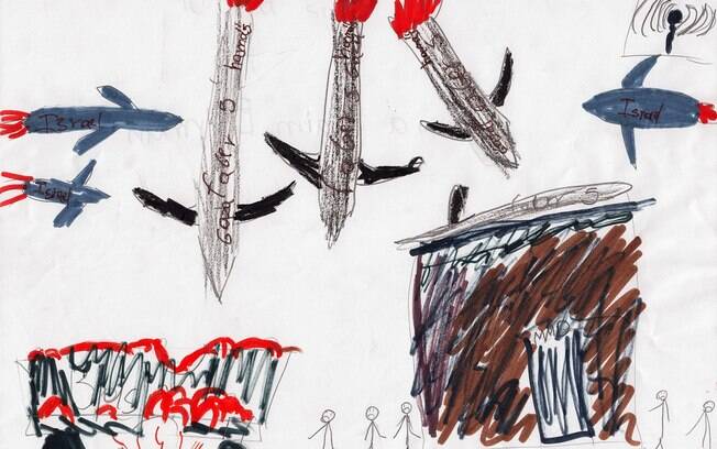 Criança israelense escolheu desenhar um ataque a ônibus que ocorreu horas antes do cessar-fogo entre Israel e Hamas