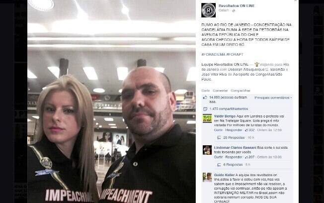 Deborah Albuquerque ao lado de Marcello Reis em uma postagem no grupo Revoltados Online
