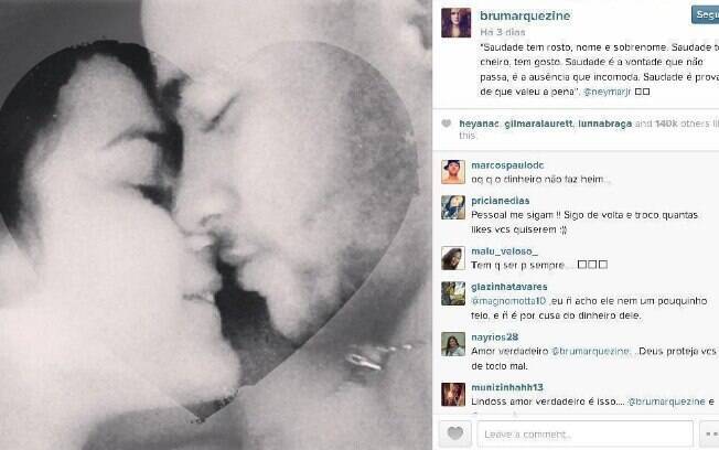 Bruna Marquezine posta foto com Neymar e diz: 'Saudade tem rosto, nome e sobrenome'