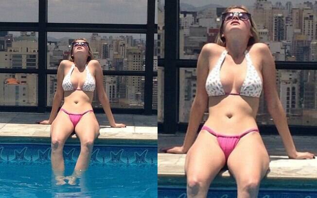 Bárbara Evans pegou uma piscina no sábado à tarde e mostrou a foto do corpo em forma nas redes sociais