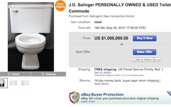 Um fã de J.D. Salinger, autor de 'O Apanhador no Campo de Centeio'. pagou R$2,6 milhões pelo vaso sanitário do escritor. Foto: Reprodução