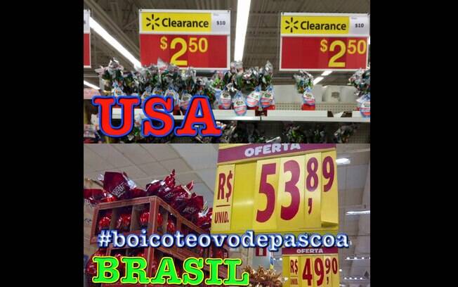 Esta outra montagem mostra os preços praticados por estabelecimentos americanos e brasileiros