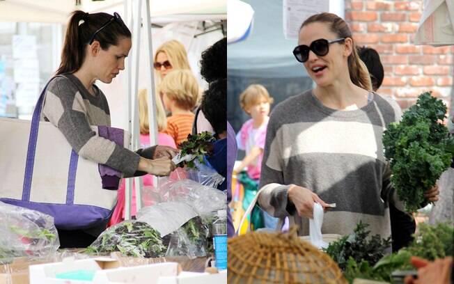 Eles fazem compras na feira: Jennifer Garner escolheu verduras em comércio de rua, na Califórnia