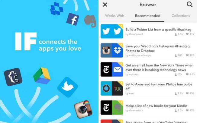 Compatível com diversos serviços, o aplicativo do IFTTT oferece receitas prontas na tela inicial Compatível com diversos serviços, o aplicativo do IFTTT oferece receitas prontas na tela inicial