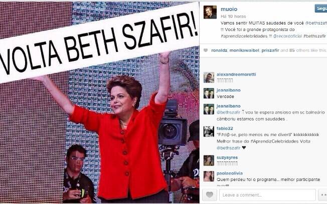 Amigos também fizeram brincadeiras com ela e postaram foto montagem da presidente Dilma pedindo a volta dela ao reality show