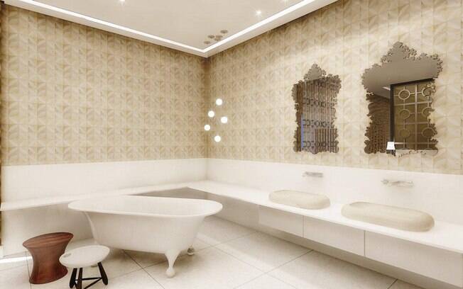 O banheiro assinado pela arquiteta Denise desperta atenção nos espelhos de formas trabalhadas